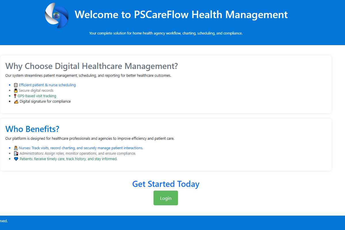 PSCareFlow clinical workflow and documentation screen